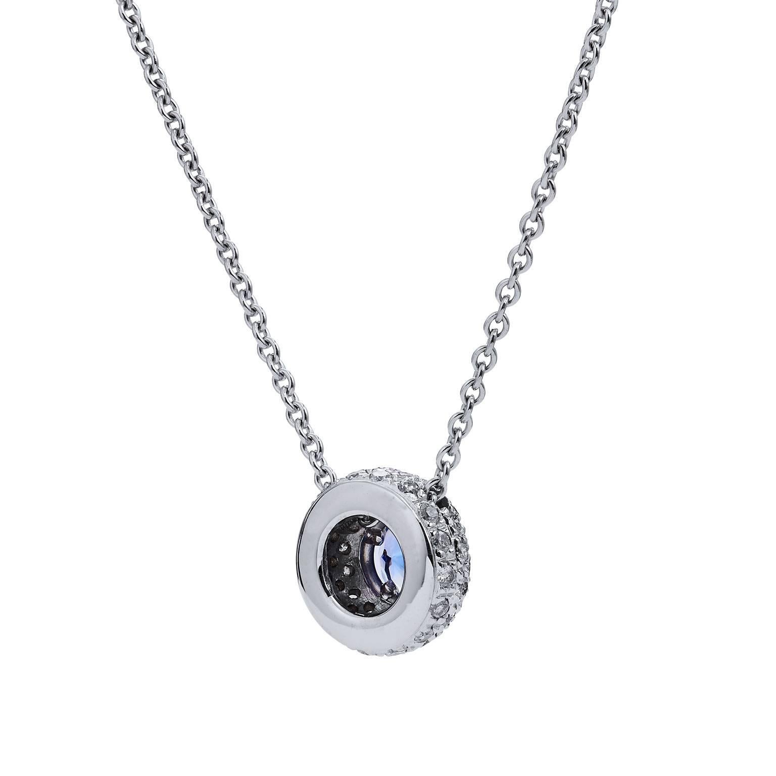 0.75 Carat Violet-Blue Tanzanite Pendant Necklace In Excellent Condition In Miami, FL