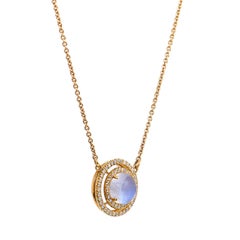 H & H 1.81 Carat Blue Moonstone and Diamond Pave Pendant Necklace