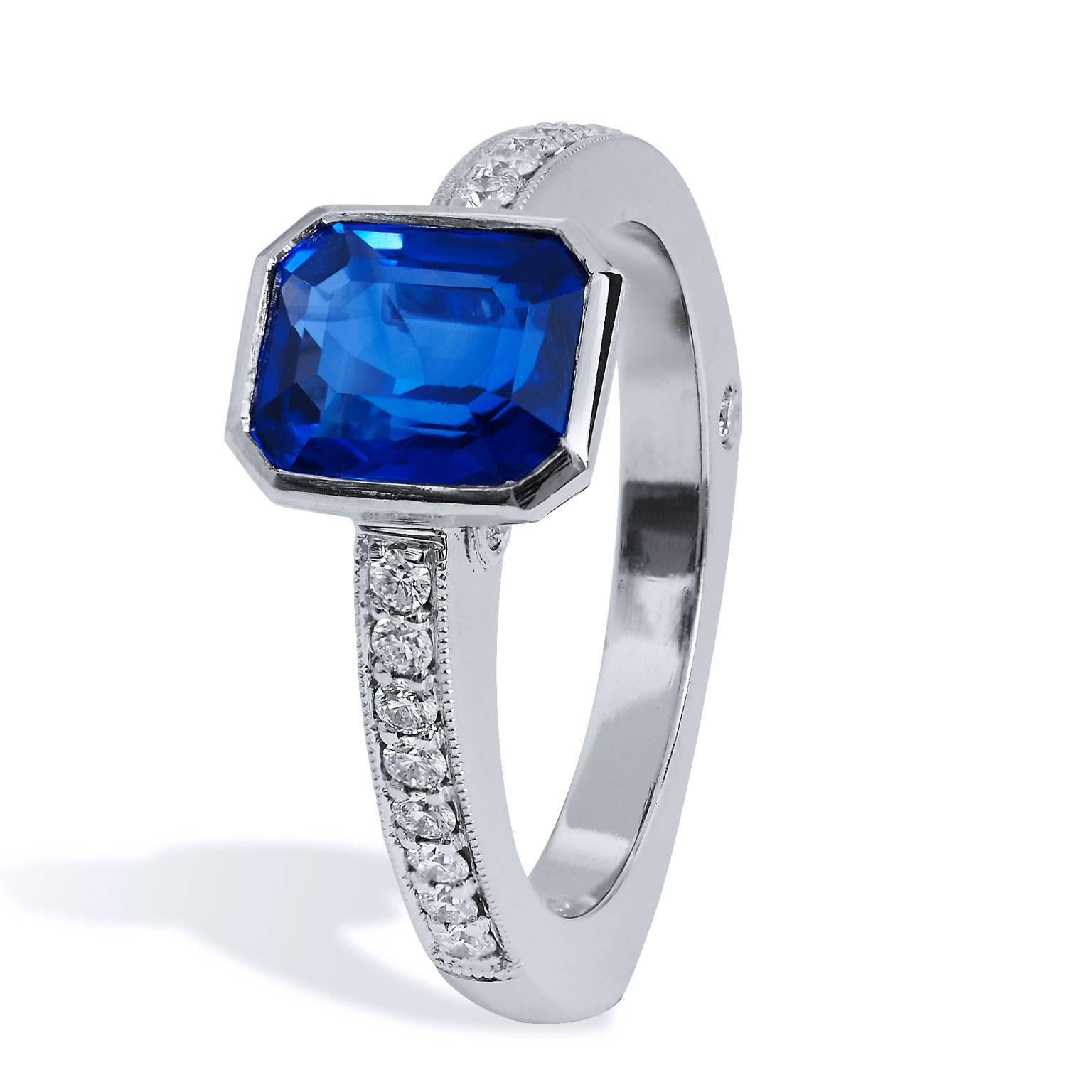 Octagon Cut GIA Certified 2.35 Carat Madagascar Blue Sapphire Diamond Pave Platinum Ring 6