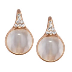 5.25 Carat Cabochon White Moonstone and Diamond Pave Lever-Back Earrings