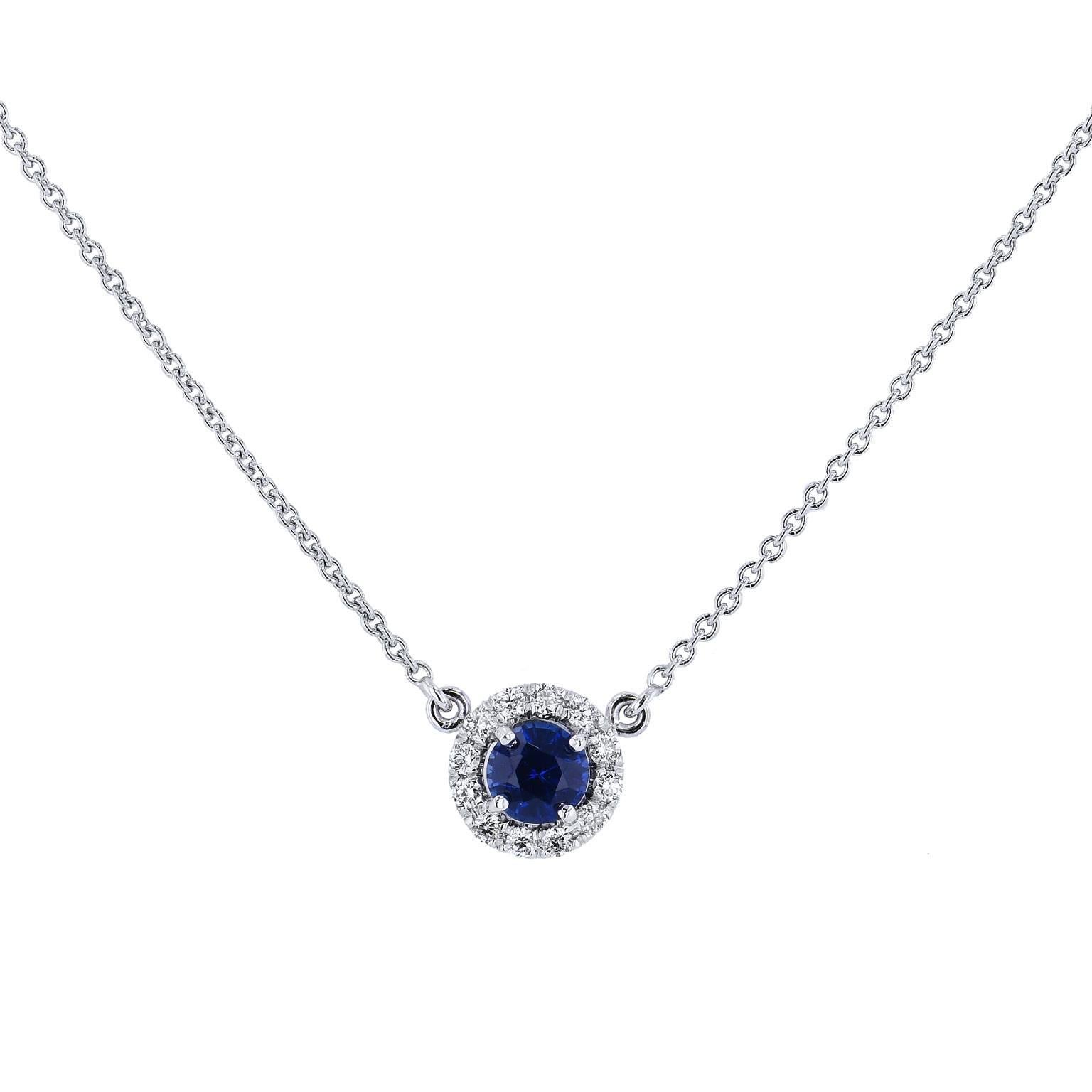 H & H 0.49 Carat Blue Sapphire Pendant Necklace