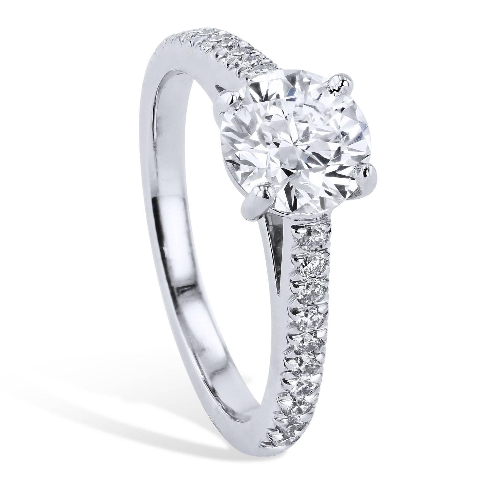 Round Cut H & H 1.29 Carat Prong-Set Diamond Engagement Ring