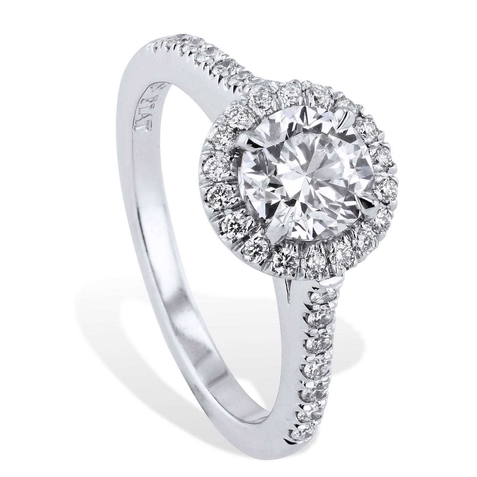Round Cut GIA Certified Handmade 1.00 Carat Round Diamond Halo Engagement Ring 6.5