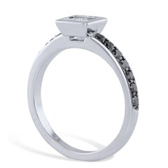 0.58 Carat Princess Cut Diamond with Black Diamond Pave Engagement Ring Size 6.5