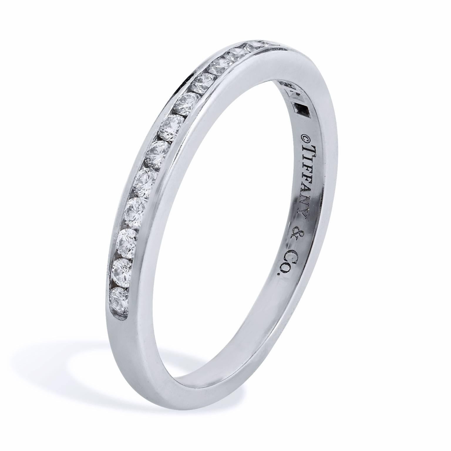 Round Cut Estate Tiffany & Co. 0.17 Carat Diamond and Platinum Eternity Band Ring Size 5.5