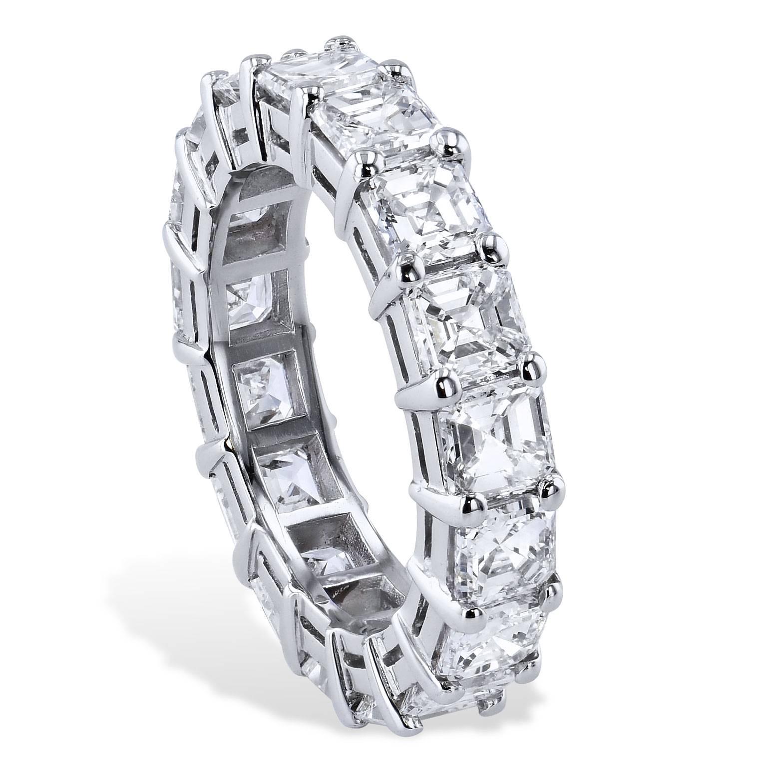 5.94 Carat Asscher Cut Diamond Eternity Band Ring Handmade by H&H Jewels Size  In New Condition In Miami, FL