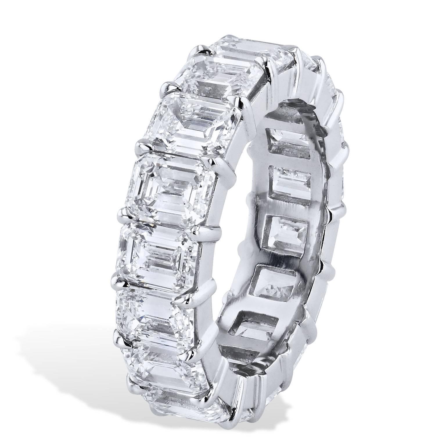 H&H 7.55 Carat Emerald Cut Diamond Eternity Band Ring

This is a handmade, one of a kind emerald cut diamond eternity band ring featuring 7.55 carats of emerald cut diamond in a shared prong setting the diamonds are as follows:  (D/E/F IF/VS2). 

It