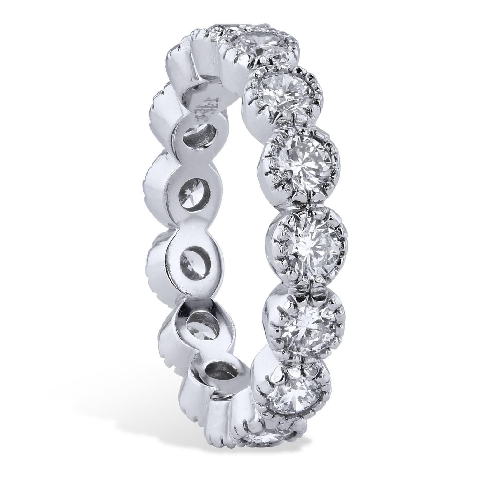 Brilliant Cut H & H 1.78 Carat Ten Prong Diamond Eternity Band Wedding Ring 6.25 For Sale