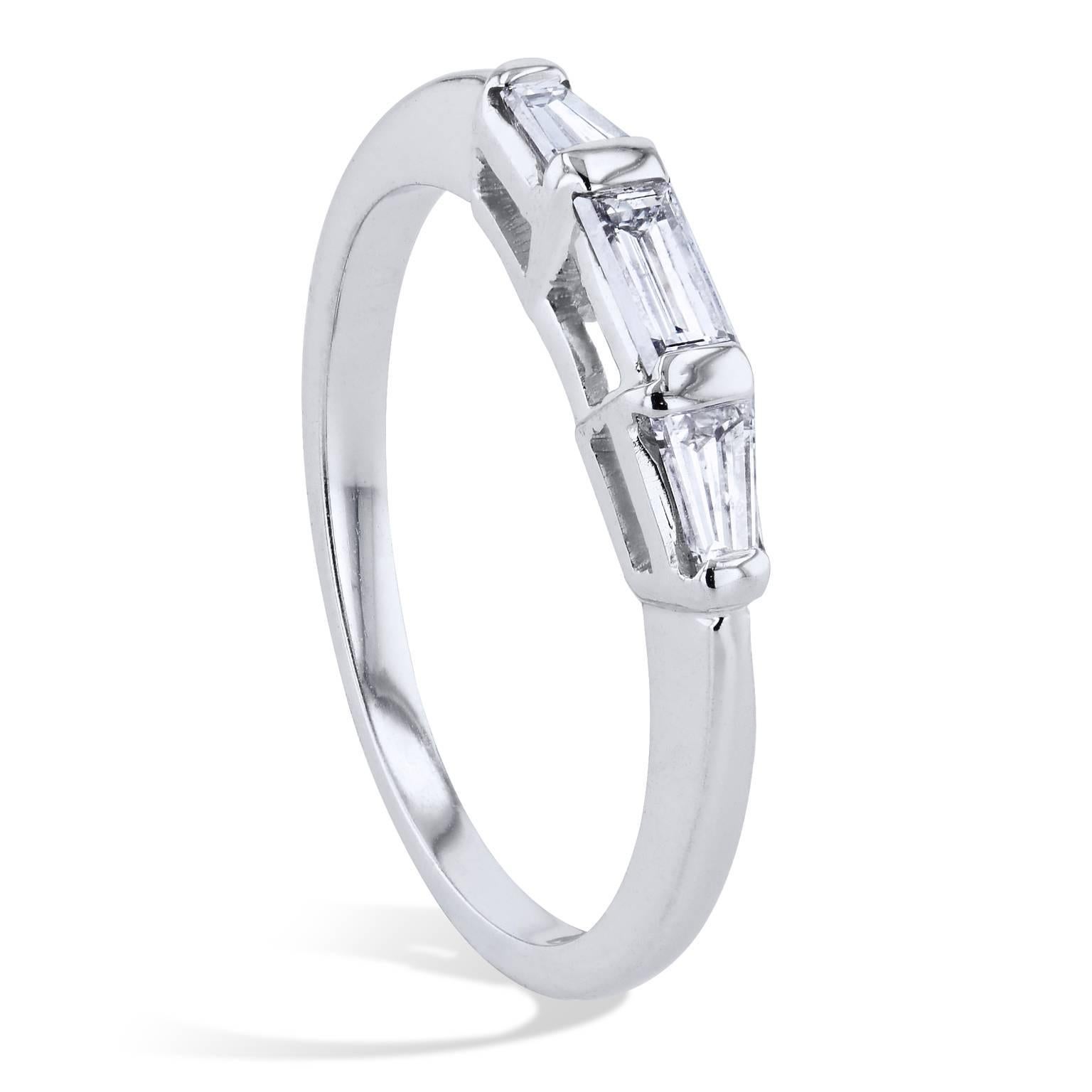 Baguette Cut Estate 0.45 Carat Baguette Diamond Band Ring in 14 Karat White Gold