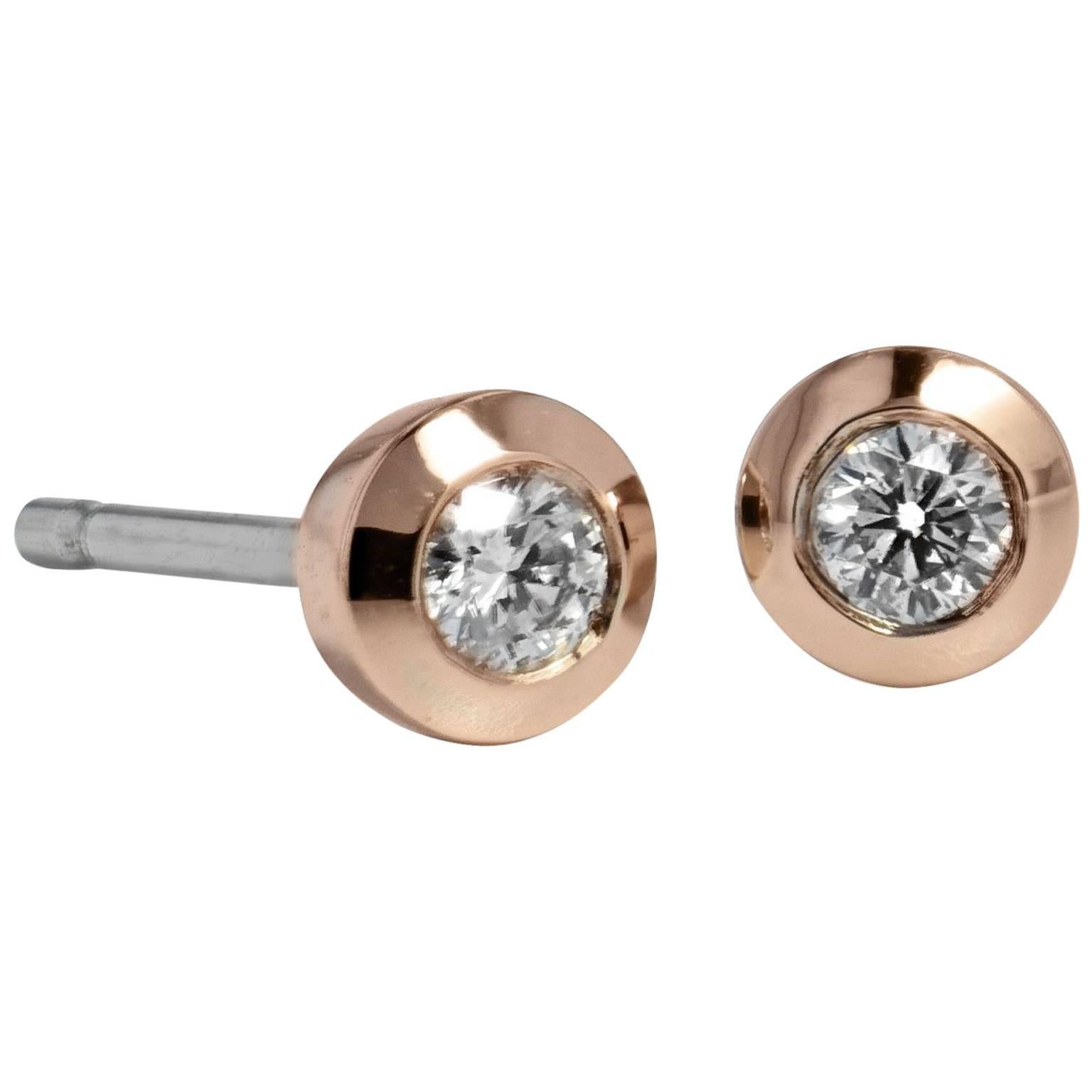 H & H 0.14 Carat Bezel Set Diamond Stud Earrings