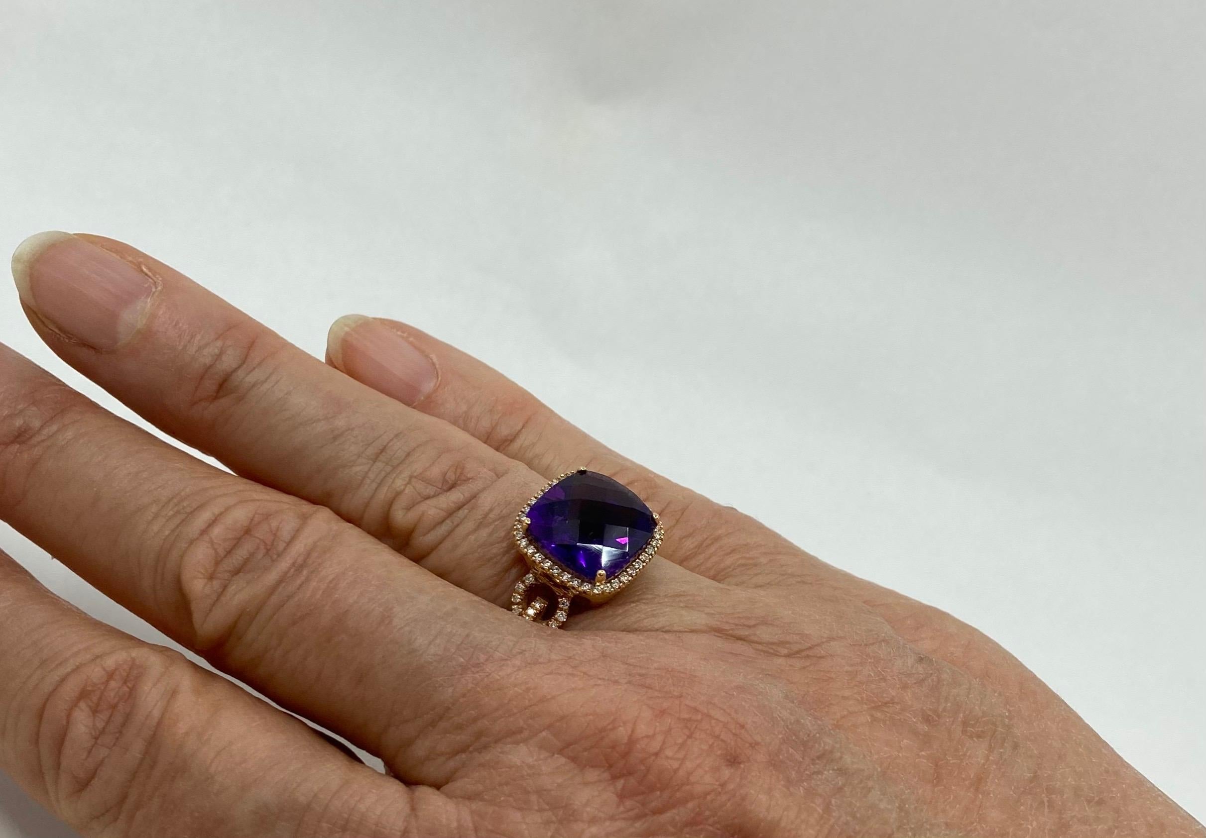 18 Karat Gold Amethyst and Diamonds Italian Ring For Sale 4