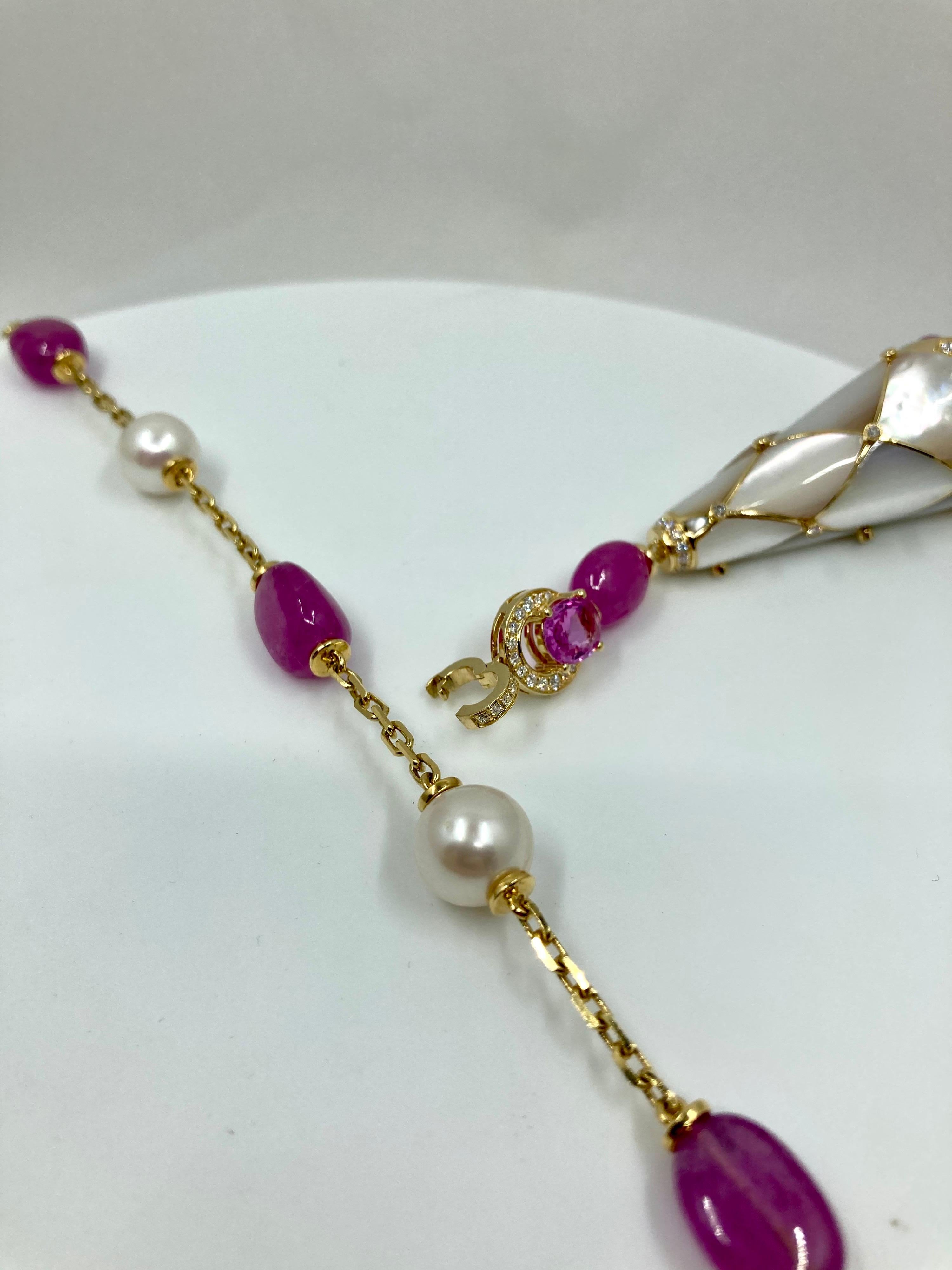 18 Karat Yellow Gold Sapphires and Diamonds Italian Necklace For Sale 4