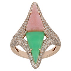 Pink Onyx, Chrysophrase and Diamond Studded Ring in 14 Karat Rose Gold