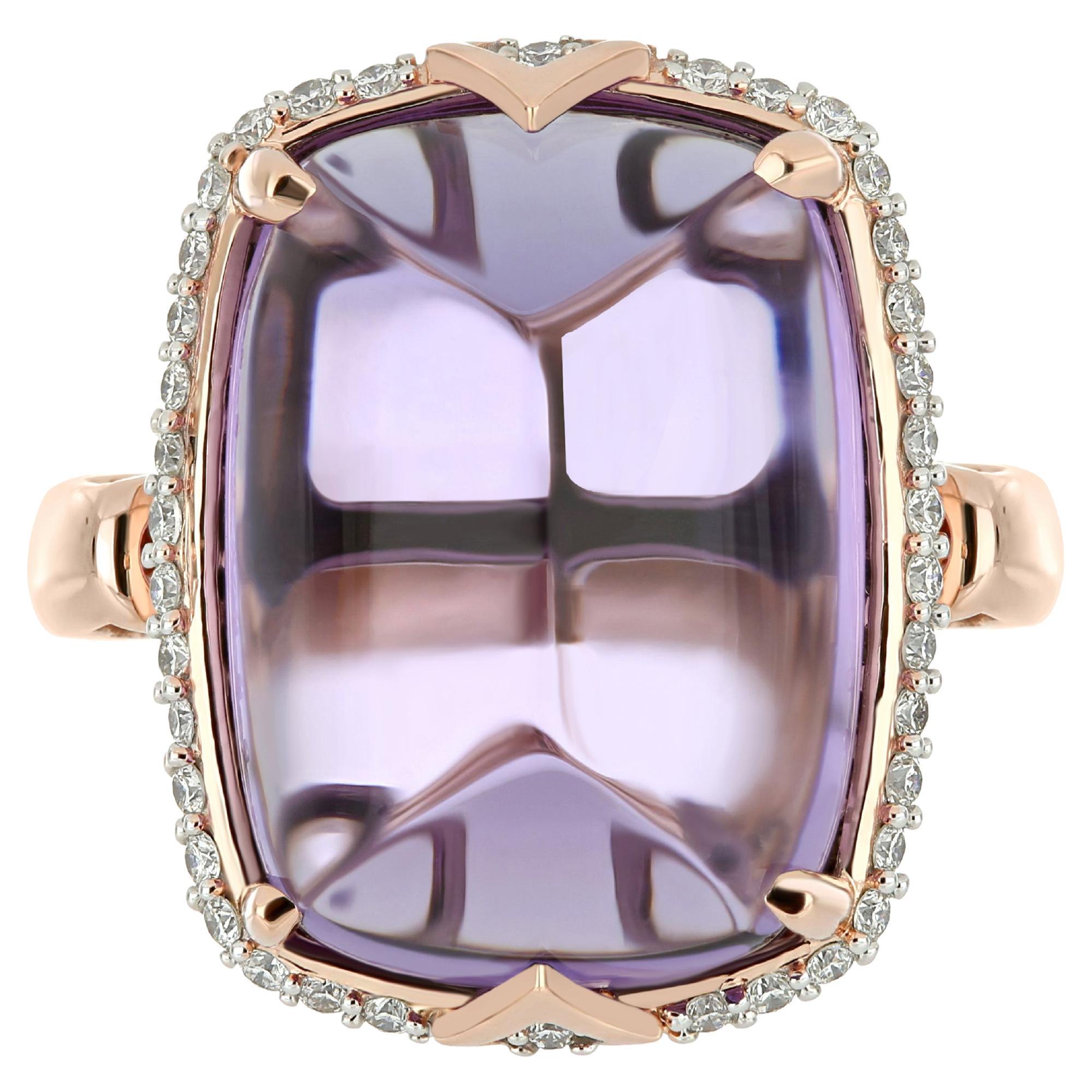 Bague cloutée en or rose 14 carats avec améthyste et diamants