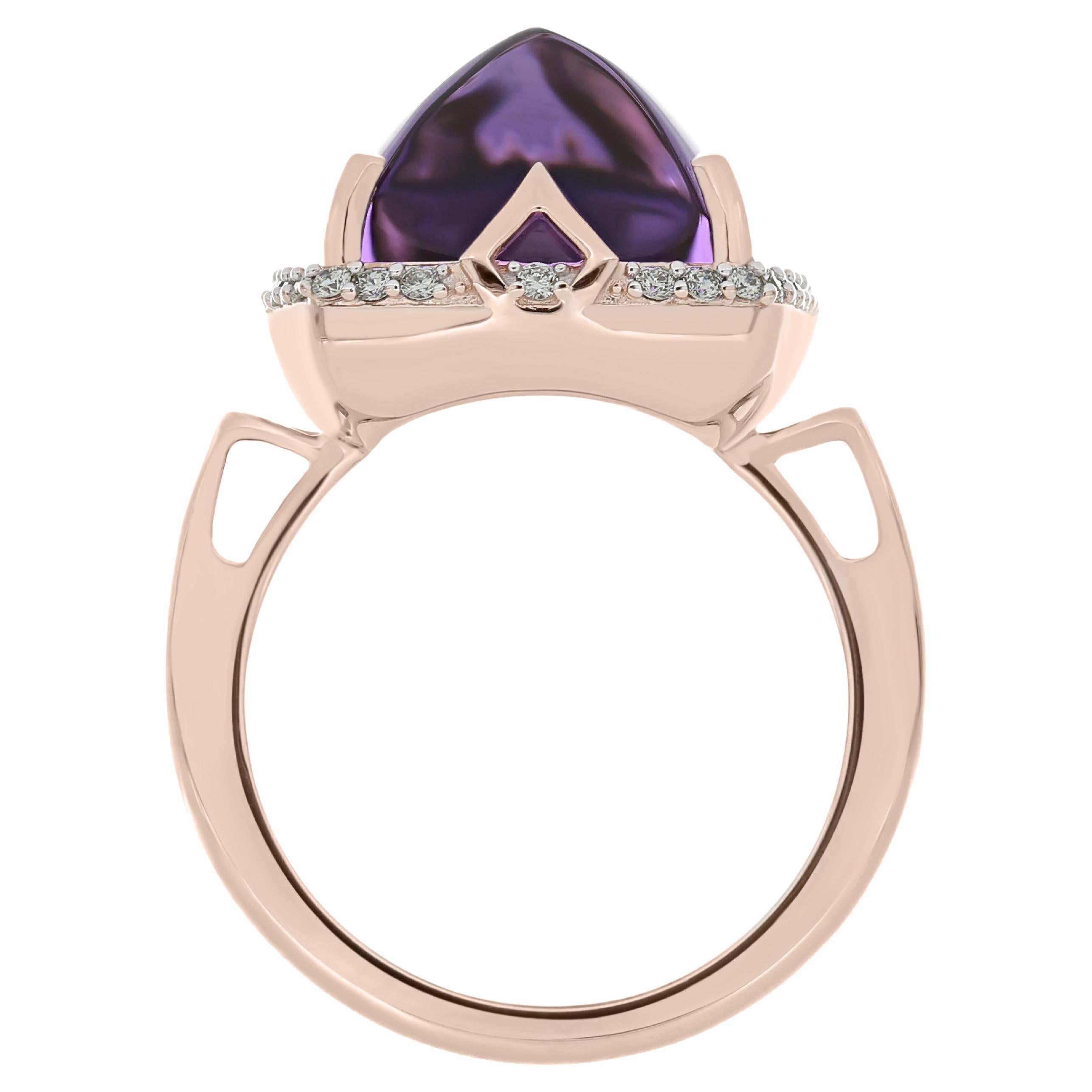 For Sale:  Amethyst and Diamond Studded Ring 14 Karat Rose Gold 2