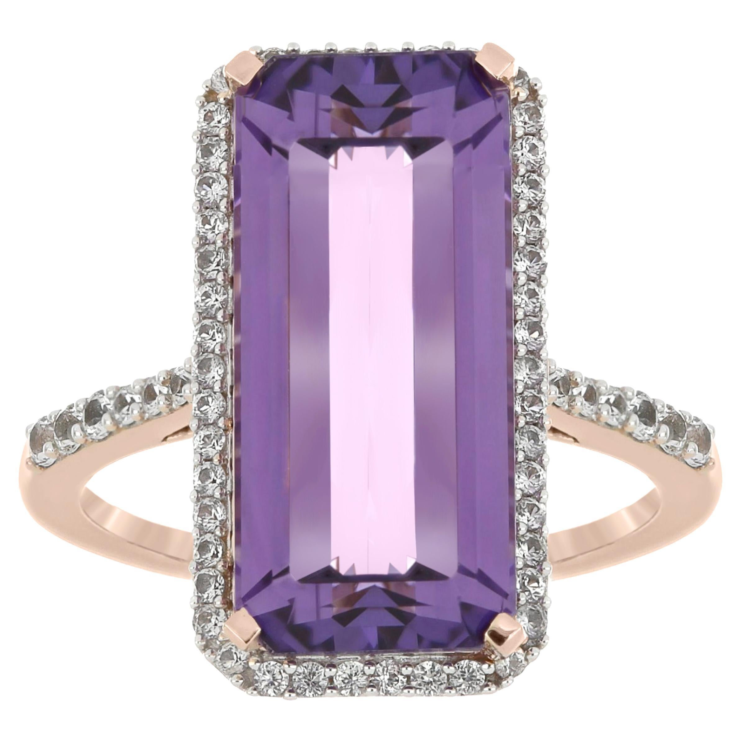 For Sale:  Amethyst and Diamond Ring 14 Karat Rose Gold