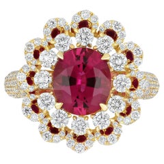1.29CT's Rubellite, Ruby Diamond Ring in 18 karat Yellow Gold Hand-crafted Ring