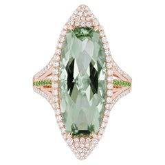 Mint Quartz, Tsavorite & Diamond Ring in 14K Rose Gold HandCraft Party Wear Ring