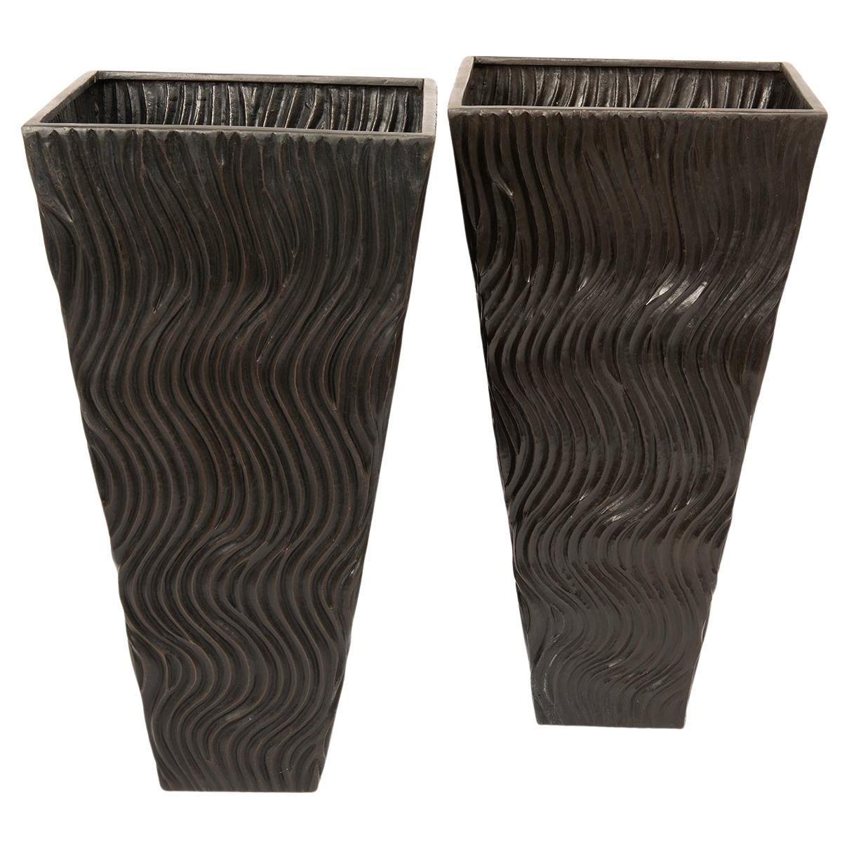 Robert Kuo, a Pair of Repousse Copper Sculpture Vases, World Famous, circa 2010