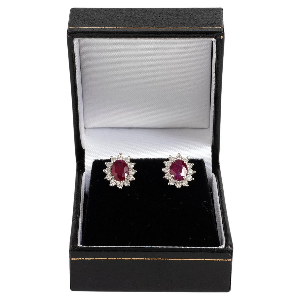 Classic Ruby & Diamond Earrings, 18 Carat White Gold. Est 0.70 Carat Diamonds 