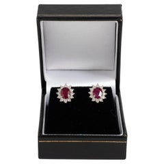 Classic Ruby & Diamond Earrings, 18 Carat White Gold. Est 0.70 Carat Diamonds 