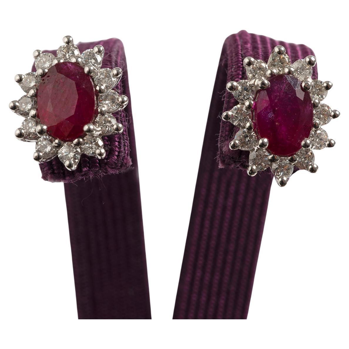 These classic ruby and diamond earrings measure 10mm x 10mm. Set in 18carat white gold, Rubys approx 2.00carat, diamonds approx 0.70carat. A perfect gift for her...