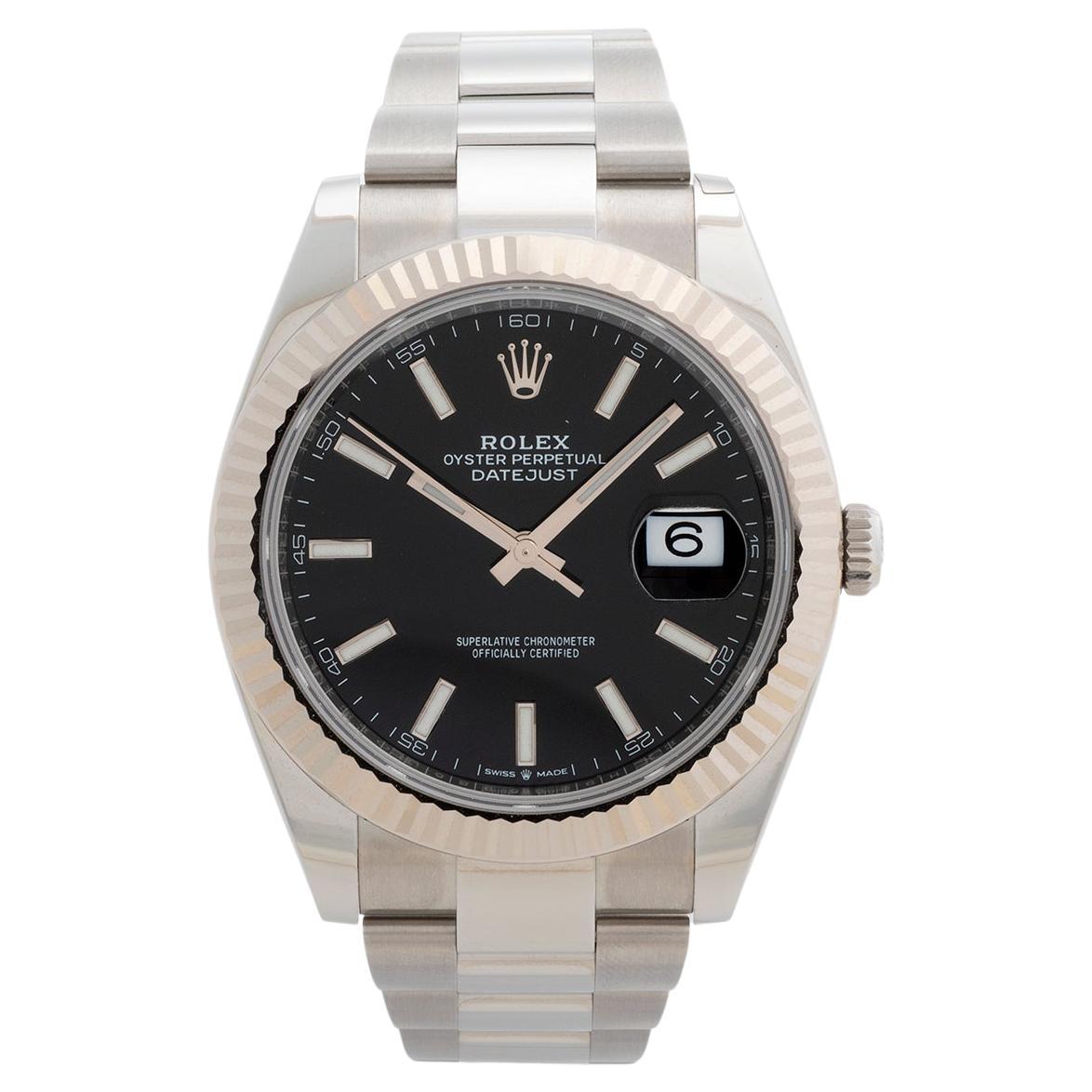 Rolex Datejust Wristwatch Ref 126334, White Gold Bezel, Black Baton Dial.