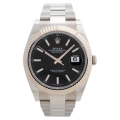 Used Rolex Datejust Wristwatch Ref 126334, White Gold Bezel, Black Baton Dial.