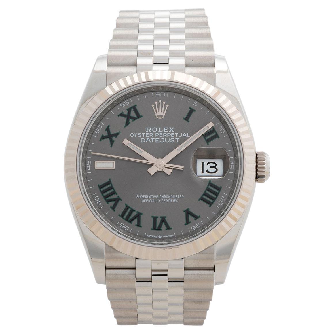 Rolex Datejust Wristwatch Ref 126234 "Wimbledon Dial'. White Gold Fluted Bezel.