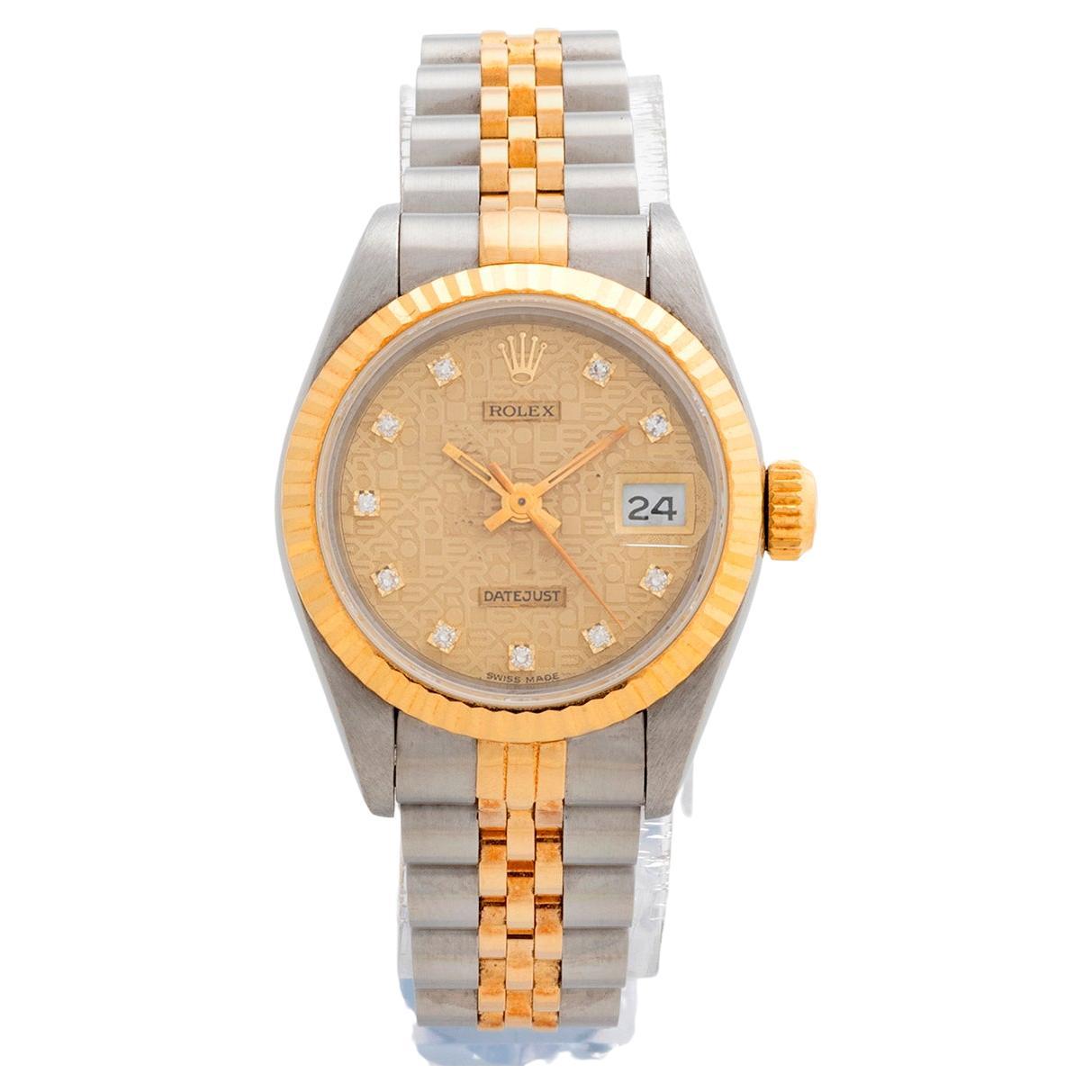 Rolex Lady Datejust Wristwatch Ref 69173, Yellow Gold Fluted Bezel. Year 1994.