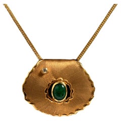 Striking 18 Carat Yellow Gold Emerald & Diamond Abstract Pendant