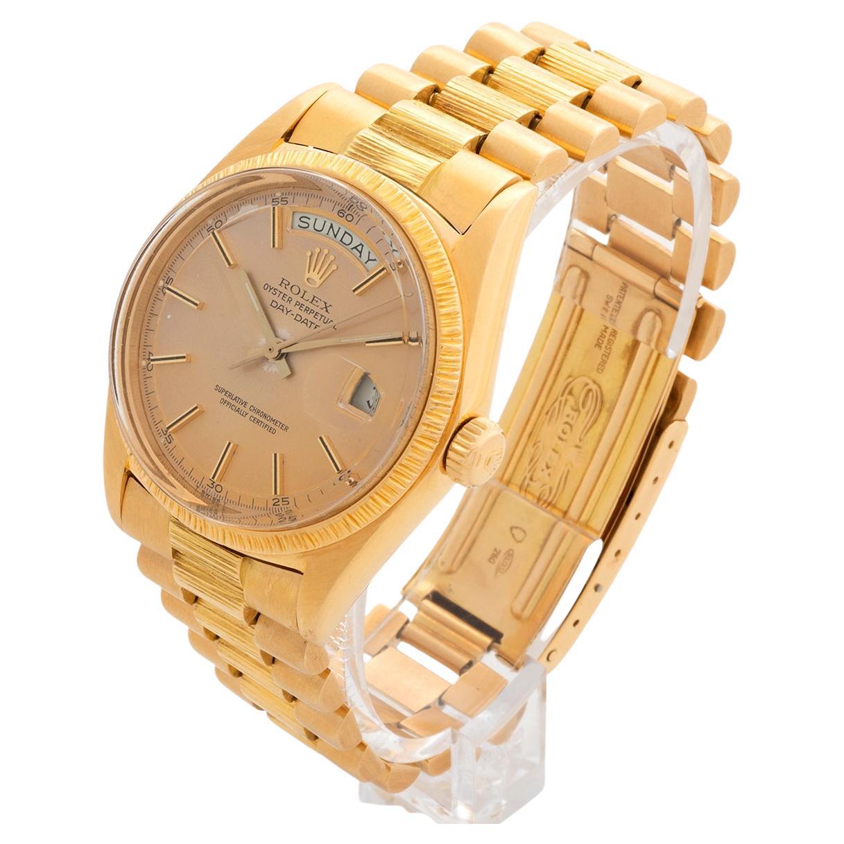 Vintage Rolex Day Date 1807 Wristwatch, Yellow Gold Case, Bark Bezel, Swiss Dial