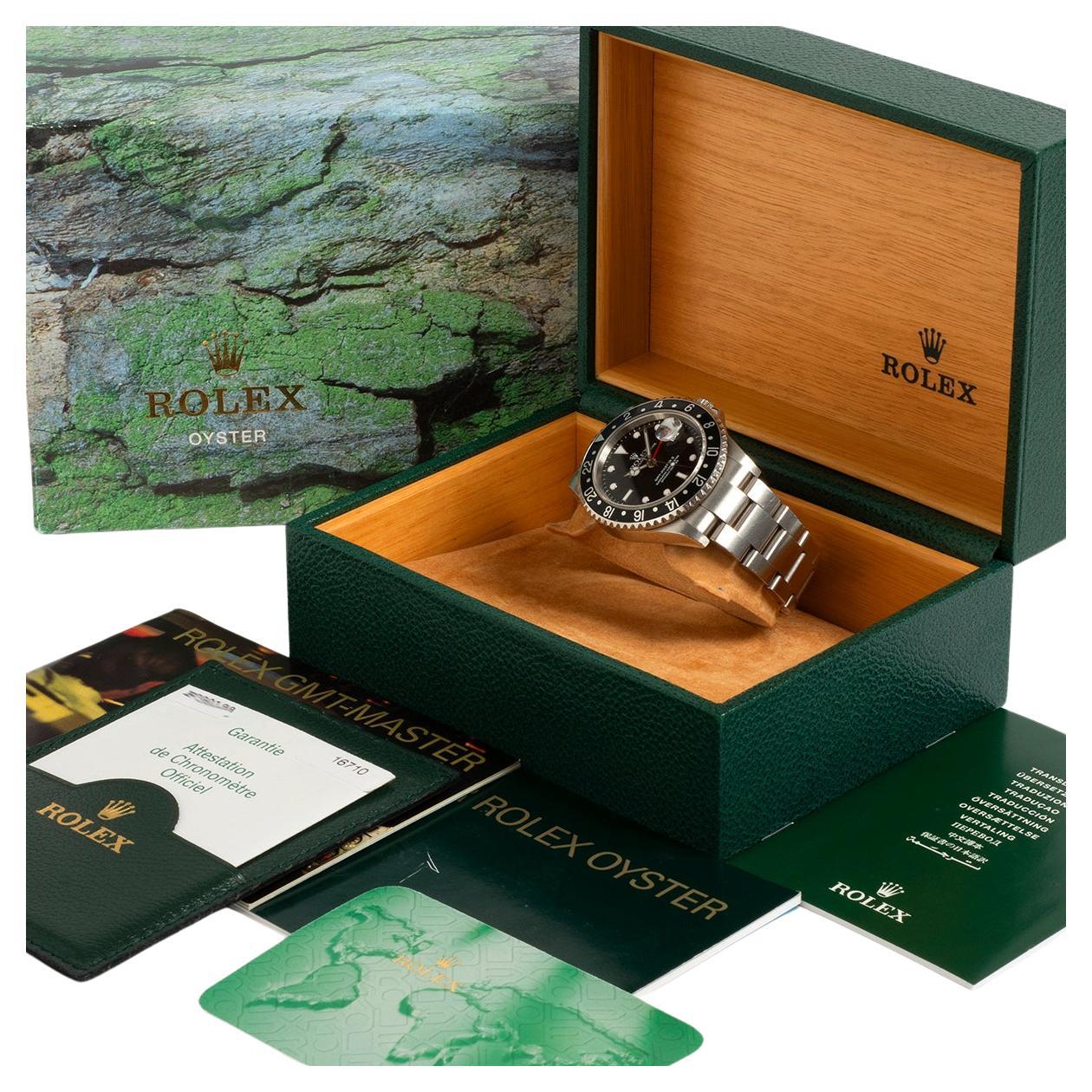 Montre-bracelet GMT Master II Rolex ref 16710. Cadran, boîte et papiers suisses, 2004  en vente