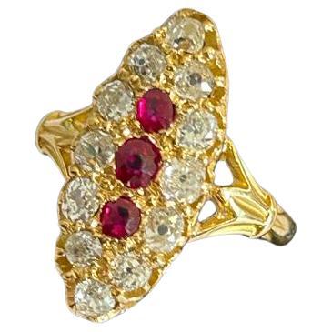 Ruby & Diamond Antique Ring, Ruby & Victorian Cut Diamonds, Est 0.90ct. For Sale