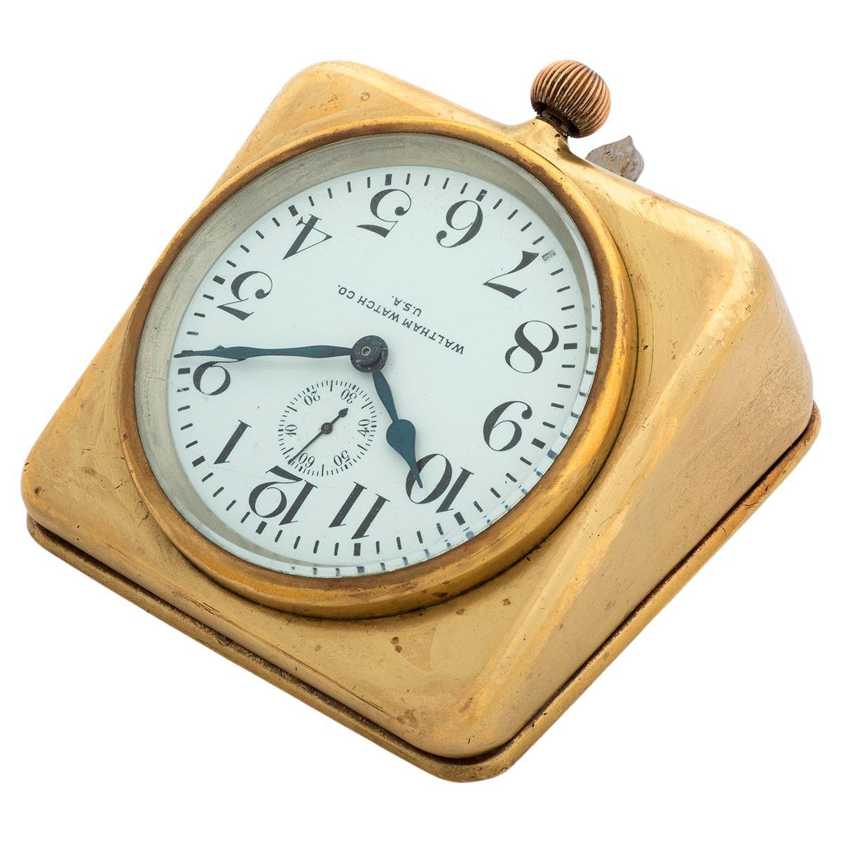 Our very rare brass cased naval bridge / desk clock by Waltham Watch Co. USA is manually wound (7 jewel) with an eight day power reserve. These type were fitted for local time keeping whilst at sea, on significant vessels in the Royal Navy. This is