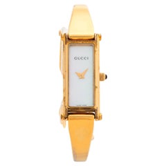 Gucci Ladies Wristwatch Ref 1500L, Mother of Pearl Dial, Heavy Gold Plate, Box..