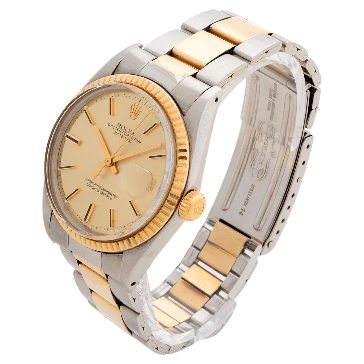 Rolex Datejust 1600 Wristwatch. Yellow Gold Fluted Bezel, Champagne Dial, 1972