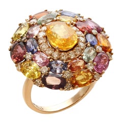 Bague en or, saphir naturel multicolore et diamant