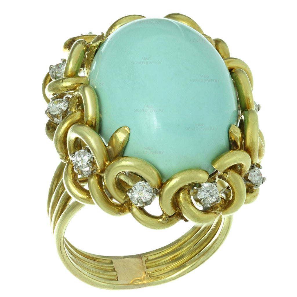 Turquoise Diamond Gold Cocktail Ring