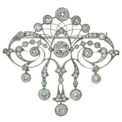 Magnificent Edwardian Diamond Platinum Filigree Brooch 5