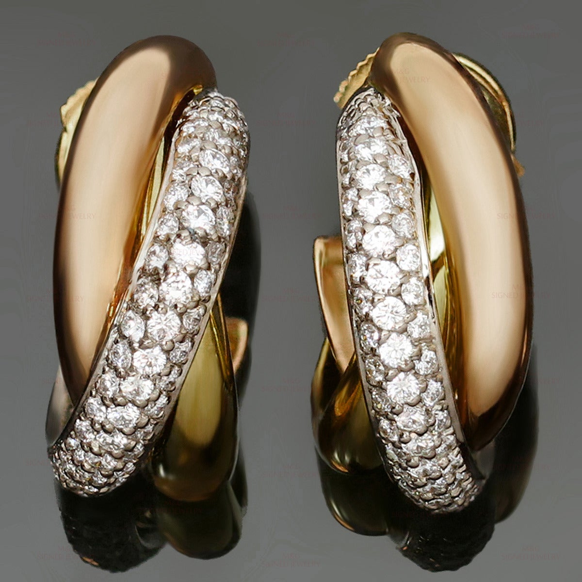 Cartier Trinity Classic Diamond Tri-Gold Earrings 3