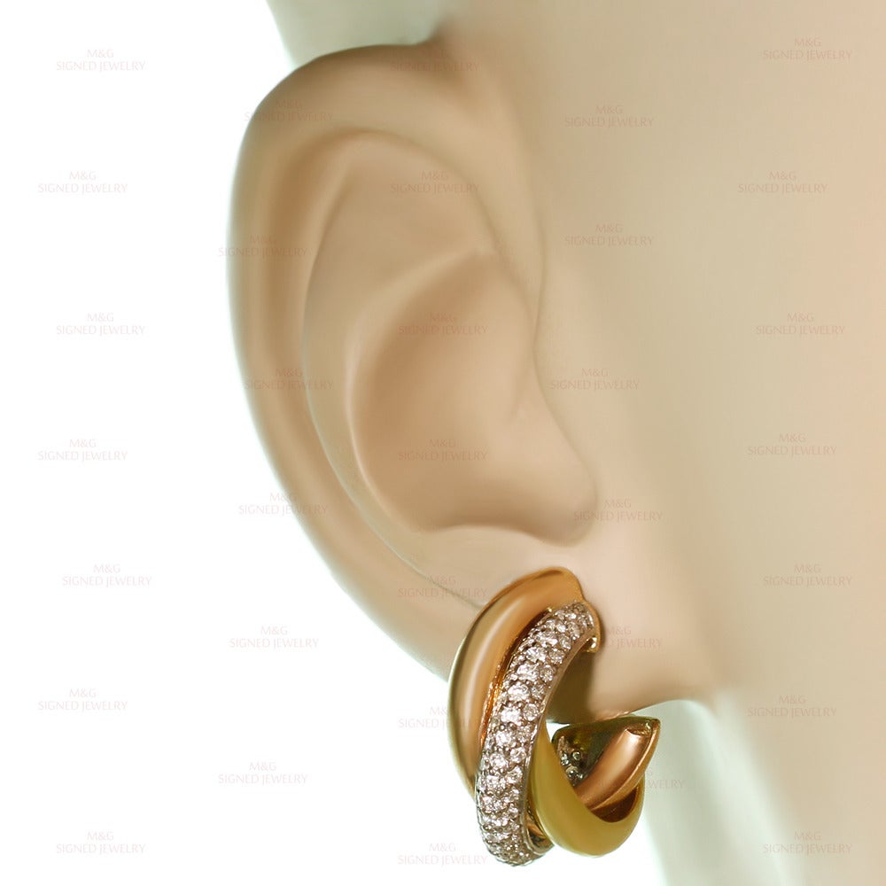 Women's Cartier Trinity Classic Diamond Tri-Gold Earrings