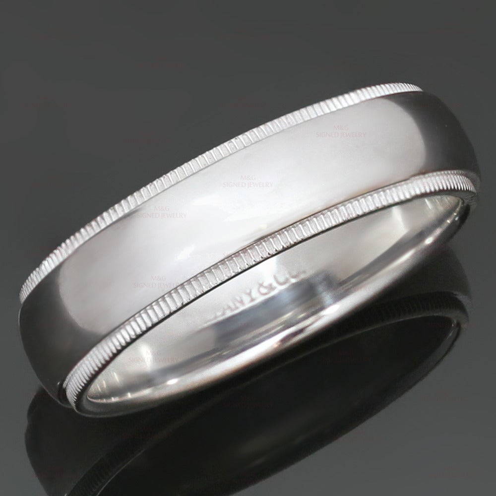 TIFFANY & CO.  Classic Double Milgrain Platinum Wedding Band 1