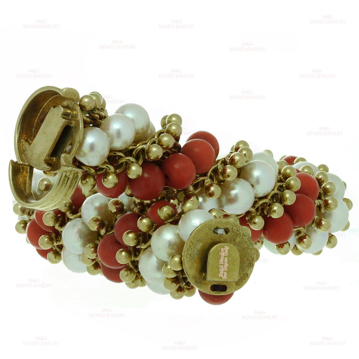 1960s VAN CLEEF & ARPELS Twist Red Coral Cultured Pearl Bracelet Earrings Set 2