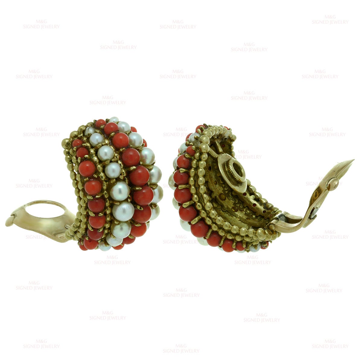 1960s VAN CLEEF & ARPELS Twist Red Coral Cultured Pearl Bracelet Earrings Set 4