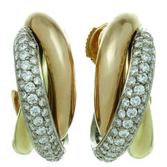 Cartier Trinity Classic Diamond Tri-Gold Earrings