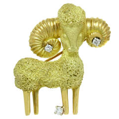 1960s VAN CLEEF & ARPELS Diamond Yellow Gold Zodiac Ram Brooch 9