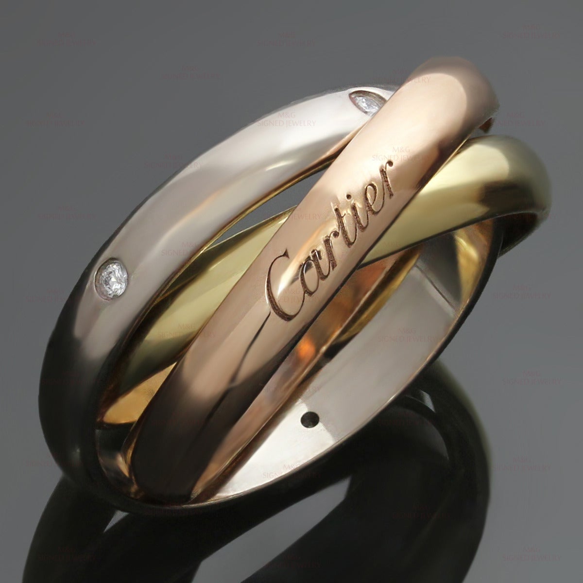 Cartier Trinity Classic 5 Diamond Tri-Gold Band Ring 2
