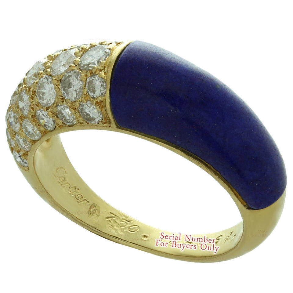 1960s Cartier Lapis Lazuli Diamond Yellow Gold Ring