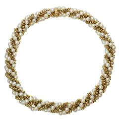 1960s VAN CLEEF & ARPELS Twist Cultured Pearl Yellow Gold Necklace